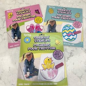 3 - Sidewalk Stencils Kids Chalk Art Pack - Yellow, Pink, Blue
